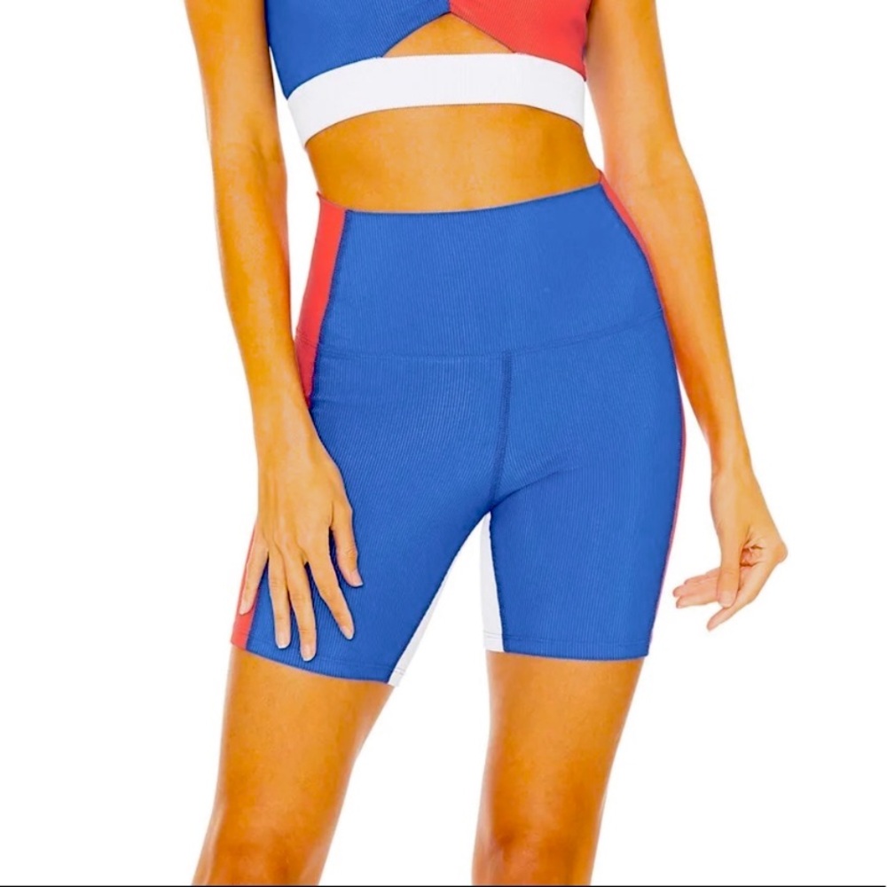 NWT BEACH RIOT BIKER SHORTS Size Medium Color blocks Made in USA Red white blue